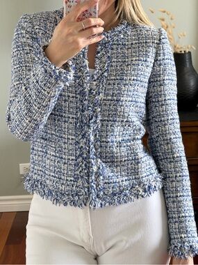 Dalia Blue and White Tweed Jacket Size Small